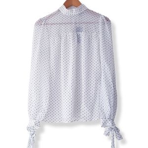 DYNAMITE White Polkadot Chiffon Flouncy Blouse